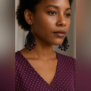 Chic Beaded Black and Pink Earrings